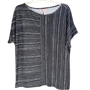 Chicos Size 3 Tunic Top Black White Stripe Asymmetrical Pattern
